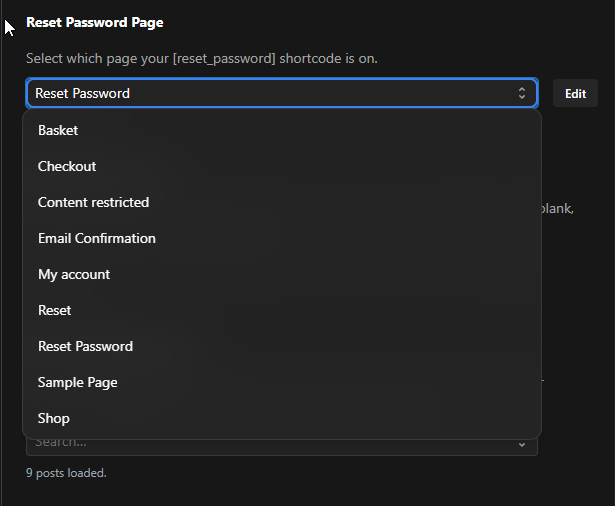 Select your reset password page in settings