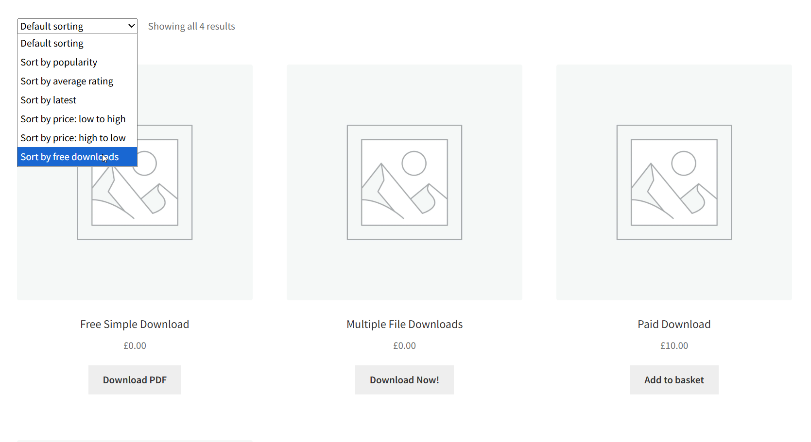 Placeholder: Screenshot of sorting dropdown with download count option